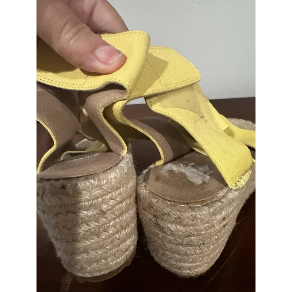 Eileen Fisher Yellow Wedge Sandals Leather Espadrille Criss Cross Women's Sz 9